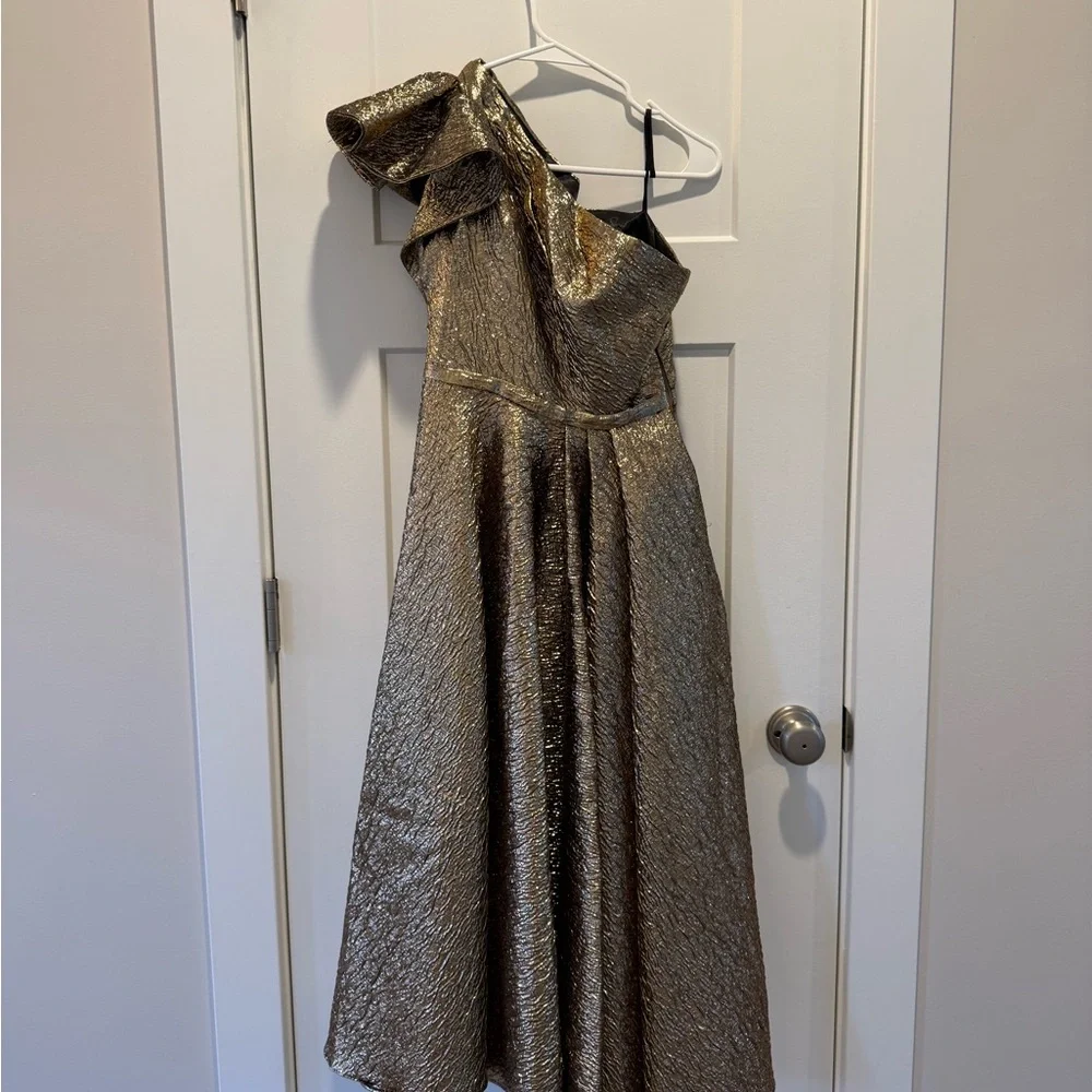 Mac Duggal Gold One Shoulder Dress - Picture 3 of 10